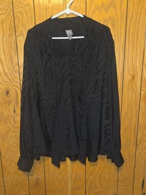 Worthington Black Draped Long-Sleeve Blouse